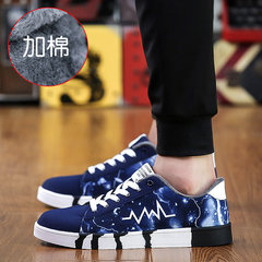 Autumn shoes personalized graffiti canvas shoes' trend of Korean men casual shoes youth winter shoes Thirty-eight Blue 619 with cotton