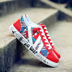 Autumn shoes personalized graffiti canvas shoes' trend of Korean men casual shoes youth winter shoes Thirty-seven Red 2729