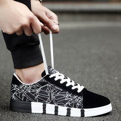 Autumn shoes personalized graffiti canvas shoes' trend of Korean men casual shoes youth winter shoes Forty-four Black 008