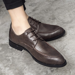 Autumn business casual shoes men pointy black dress youth British retro shoes in Korean men's shoes. Thirty-eight Brown