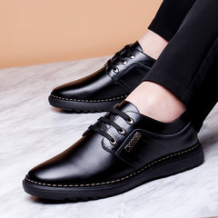 In the men's casual shoes leather shoes business increased the all-match Korean Tie Brown tide breathable shoes Thirty-eight 1105 black
