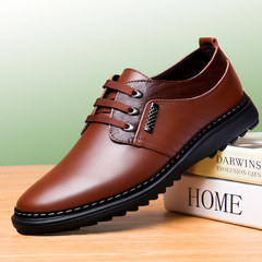 In the men's casual shoes leather shoes business increased the all-match Korean Tie Brown tide breathable shoes Thirty-eight 1105 Brown