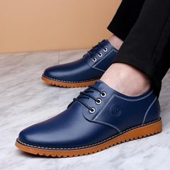 In the men's casual shoes leather shoes business increased the all-match Korean Tie Brown tide breathable shoes Thirty-eight 838 blue