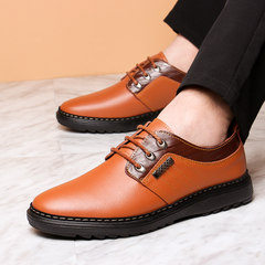 In the men's casual shoes leather shoes business increased the all-match Korean Tie Brown tide breathable shoes Thirty-eight 1105 yellow