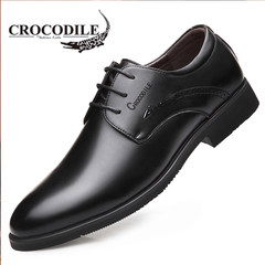 All-match tide Mens Leather Dress Lace youth pointed British business men's casual shoes in winter and Autumn Thirty-eight black