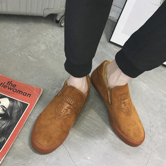 Hong Kong Wind canvas shoes male low pedal loafer shoes all-match leather shoes. The shoes in autumn Forty Fluffy coffee