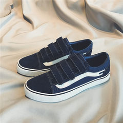The fall of the new trend of Korean Velcro canvas shoes shoes shoes casual lazy students with low white shoes Forty-three blue