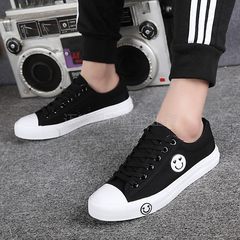 Canvas shoes breathable shoes shoes white autumn Korean male students help teenagers low trend shoes casual shoes Forty-three 811 black