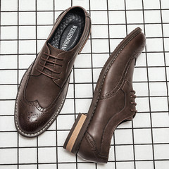 Autumn Bullock carved shoes Vintage cashmere casual shoes breathable leather shoes with business man Han Banchao Thirty-eight Dark brown