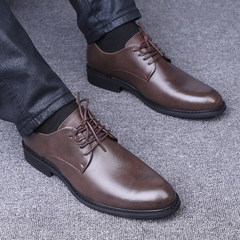 Small Black Mens Casual shoes lace business Korean pointed youth fashion all-match dress shoes for men Thirty-eight brown
