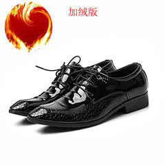Men's leather shoes, business dress, wedding shoes, mail, sportswear, casual wear, light up, pointed British tide leather shoes Thirty-eight Black 13