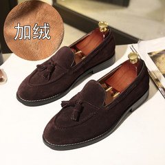 Warm loafer shoes leather shoes tassel low British pedal leisure men and cashmere leather shoes lazy Thirty-eight Coffee plus cashmere