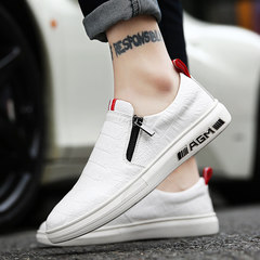 Lok Fu shoes slip on shoes in England all-match lazy personality male hair stylist leather shoes casual shoes Forty-three white