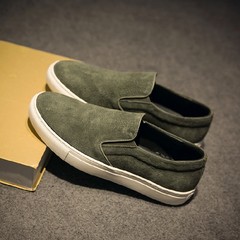 Loafer British male leather shoes pedal lazy winter shoes casual shoes Korean men's fashion Thirty-eight Army green