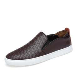 Men's leather shoes in casual shoes breathable woven British loafer shoes slip-on pedal. Thirty-eight brown