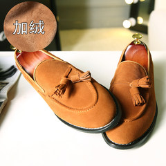 Warm loafer shoes leather shoes tassel low British pedal leisure men and cashmere leather shoes lazy Thirty-eight Light brown cashmere