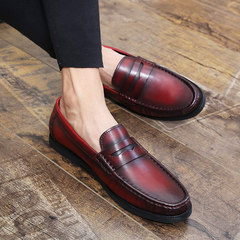 The British men's leather shoes breathable Doug winter men's casual shoes fashion tide pedal lazy Le Fuxie Forty-one Claret