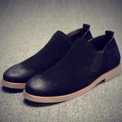 The cow suede leather shoes leather loafer autumn British retro casual shoes set foot Korean suede shoes shoes Thirty-eight black
