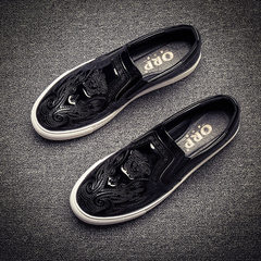 Lok Fu shoes leather shoes Korean youth casual shoes in England set foot tide plus velvet shoes in winter. Thirty-eight Black velvet [not higher]