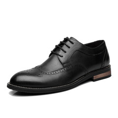 Bullock leather shoes leather shoes with the British men's winter carved cashmere thermal current business casual shoes men Thirty-eight black
