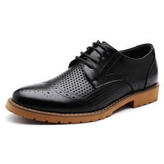 The New England autumn Bullock carved men's business casual men's leather shoes lace dress with flat shoes Thirty-eight Black [hollowed out]