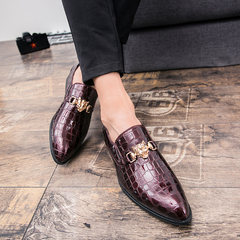 Spring and Autumn Edition, pointed Bullock style male trend hair teacher leather shoes, British men's casual foot shoes Thirty-eight 108 wine red