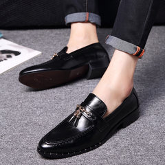 Spring and Autumn Edition, pointed Bullock style male trend hair teacher leather shoes, British men's casual foot shoes Thirty-eight 62 black
