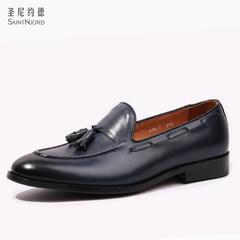 100 excellent vintage British men's shoes and set foot wind tassel loafer shoes Italy men's business suits Thirty-eight Noble blue