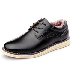 The winter men's casual shoes leather shoes daily business Korean men Bullock England shoes plus cotton shoes Thirty-eight Black velvet
