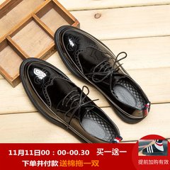 Autumn Bullock carved shoes retro British round tie shoes plus velvet Leather Men's casual shoes men Thirty-eight Increase in gray