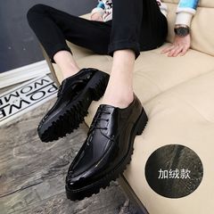 The fall of the new British tide stylist pointed thick soled leather shoes men's casual shoes men's club. Thirty-eight 2666 black cotton
