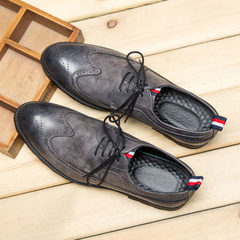 Autumn Bullock carved shoes shoes all-match the trend of Korean business casual shoes men's dress shoes Thirty-eight gray