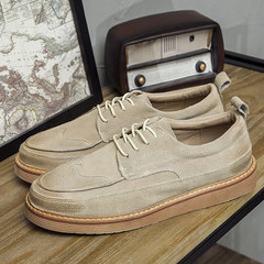 The New Vintage Leather Men's casual shoes fashion style carved Bullock British youth leisure shoes Thirty-eight 1806 sand color