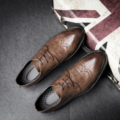 Autumn shoes shoes retro carved Bullock pointed thick dress dress shoes men's casual shoes men Thirty-eight brown