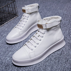White shoes in winter sports and leisure shoes and leather shoes Korean students cotton shoes 8cm shoes for men tide Thirty-eight White flat bottom
