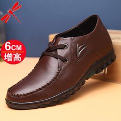 Men's business casual shoes in winter with warm cashmere leather strap shoes men's shoes for British male 6cm Thirty-nine Increase in Brown