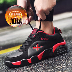 Men`s shoes in autumn and winter add fleece warm cotton shoes inside increase sports leisure take up the Korean version of the fashionable running shoes 38 890 black red (add fleece)