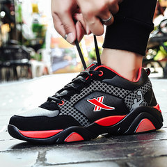 Men`s shoes in autumn and winter add fleece warm cotton shoes inside heighten sports leisure 100 take the Korean version of the fashionable running shoes 38 889 black red shoes