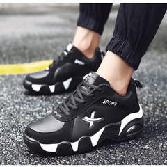 Men`s shoes in autumn and winter add fleece warm cotton shoes inside heighten sports leisure 100 take the Korean version of the fashionable running shoes 38 890 black and white