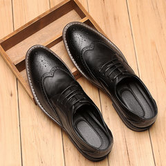 Autumn Bullock carved men's British style thick round bottom leather men's business casual shoes lace dress Thirty-eight black