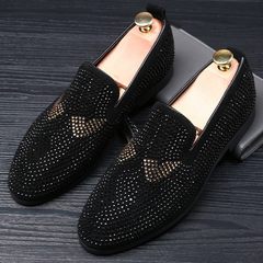 2017 autumn new British trend diamond tip one step, men's youth casual shoes, peas shoes, le fu shoes Thirty-eight The pattern is black