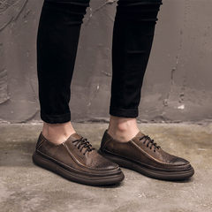 The new Japanese retro Baroque leather shoes brush color men's casual shoes lace shoes help low tide Thirty-eight Retro Brown