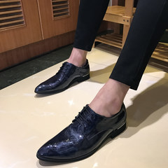 The increase in men's hair stylist pointed shoes leather shoes. The trend of individual business dress casual wedding shoes Thirty-eight Blue (common paragraph)