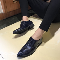 The increase in men's hair stylist pointed shoes leather shoes. The trend of individual business dress casual wedding shoes Thirty-eight Blue (Nei Zenggao)