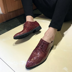 The increase in men's hair stylist pointed shoes leather shoes. The trend of individual business dress casual wedding shoes Thirty-nine Wine red (Nei Zenggao)