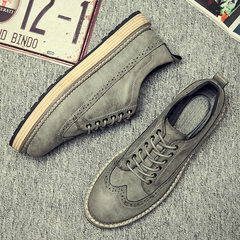Autumn and winter with cashmere casual shoes British carved leather shoes shoes Bullock Korean increased thick bottom all-match shoes Standard leather shoes code (one size of big sports shoes) gray