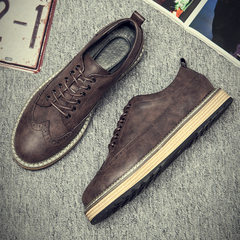 Autumn and winter with cashmere casual shoes British carved leather shoes shoes Bullock Korean increased thick bottom all-match shoes Standard leather shoes code (one size of big sports shoes) brown