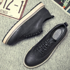 Autumn and winter with cashmere casual shoes British carved leather shoes shoes Bullock Korean increased thick bottom all-match shoes Forty-two black