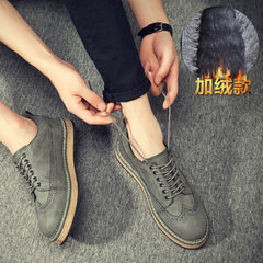 Autumn and winter with cashmere casual shoes British carved leather shoes shoes Bullock Korean increased thick bottom all-match shoes Standard leather shoes code (one size of big sports shoes) Grey cashmere
