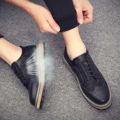 Autumn and winter with cashmere casual shoes British carved leather shoes shoes Bullock Korean increased thick bottom all-match shoes Forty-three Black breathable